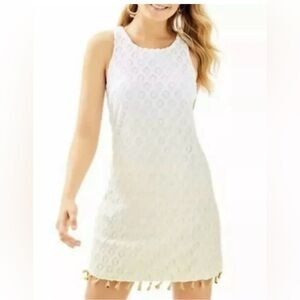 Lilly Pulitzer Marquette Shift Gold Metallic Island Time Lace Ombre Women’s L